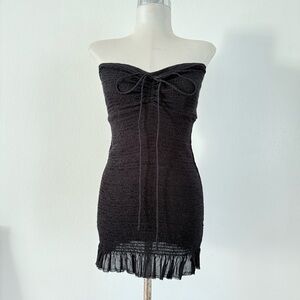 Free People Beach Babe Smocked Tube Dress Mini Black Sz M Goth Punk Softgoth